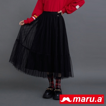 【maru.a】美人魚波光粼粼💜優雅線條網紗長裙(2色)-黑色 23926211