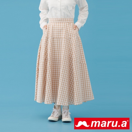 【maru.a】浪漫系女子💐日系格紋大傘狀長裙(2色)-卡其 23316215