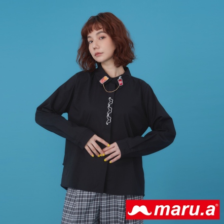 【maru.a】快樂速食🍟可拆別針2ways造型刺繡設計款襯衫(2色)-黑色 23313116