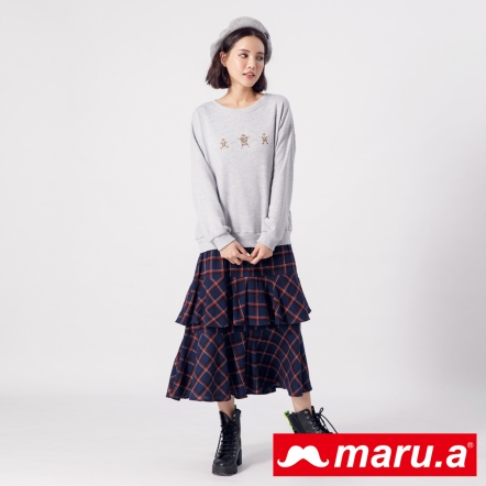 【maru.a】薑餅人與Miru格子裙裙擺長洋裝(2色)20927112