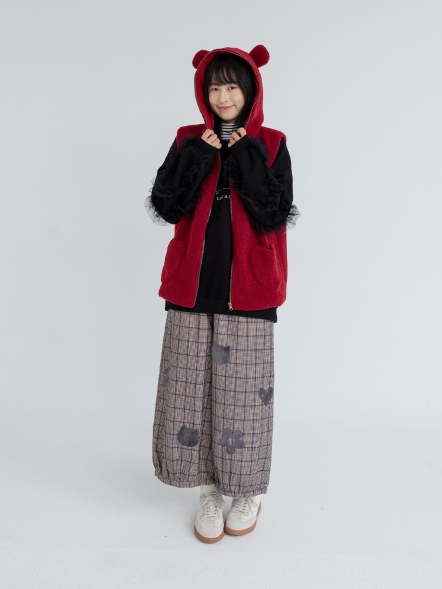 熊耳連帽立體鬍子絨毛保暖背心