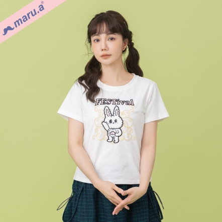 【maru.a】慶典mitu⛩️短毛刺繡花紋線條T(2色)-白色 25311223