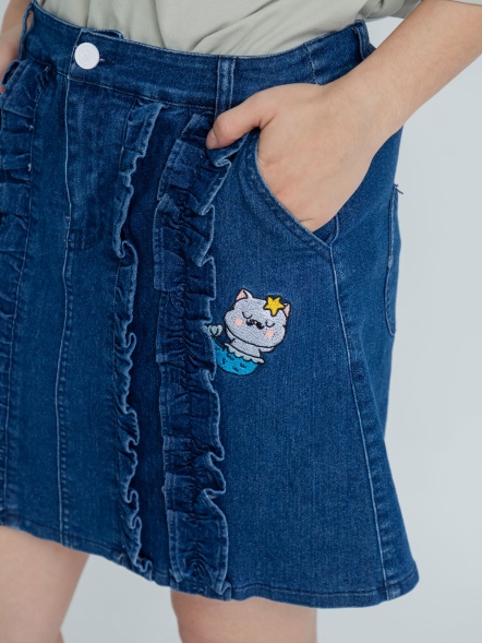 美人魚貓頭丹寧荷葉短裙