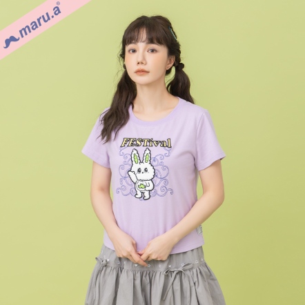 【maru.a】慶典mitu⛩️短毛刺繡花紋線條T(2色)-淺紫 25311223