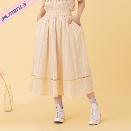 【maru.a】古典氣質款🌸線條刺繡花邊鏤空長裙(2色)-卡其 24336211
