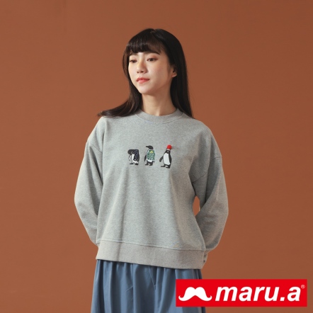 【maru.a】三隻小企鵝🐧🐧🐧趣味圖樣織帶造型上衣(2色)-灰色 22911231