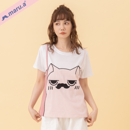 【maru.a】巨型miru.ᐟ.ᐟ刺繡拼接假兩件造型吊帶上衣(2色)-白色 24311224