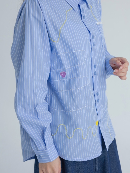 線條感條紋工藝襯衫