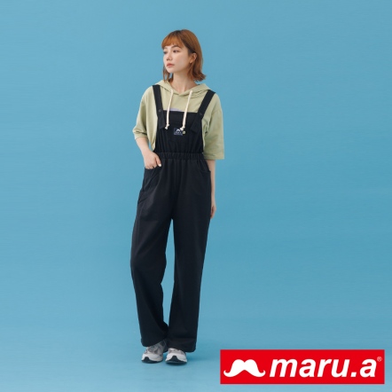 【maru.a】休閒歐膩感🍐簡約棉料縮腰吊帶長褲(3色)-黑色 23345221