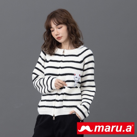 【maru.a】布偶裝miru😻雙頭拉鍊設計條紋針織上衣(3色)-黑色 23944111