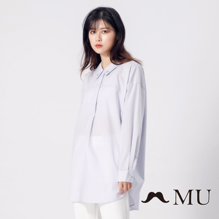 【MU】領口刺繡簡約顯瘦半開襟襯衫(2色)20913266