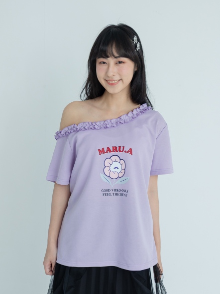 一字領荷葉露肩上衣