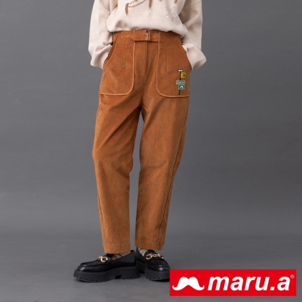 【maru.a】街頭icon摩登感時髦造型皮帶腰頭燈芯絨老爺褲👞(2色)-咖啡 23925218