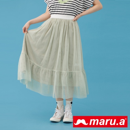 【maru.a】花花仙子🧚撞色腰帶透視感蛋糕紗裙(2色)-淺綠 23336212