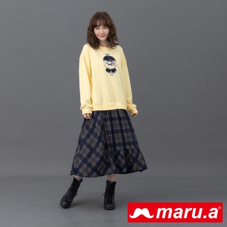 【maru.a】名偵探miru🕵手繪刺繡拼接學院風格紋魚尾長洋(2色)-深黃 23927113