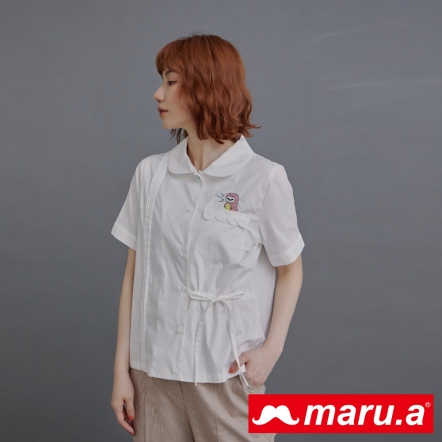 【maru.a】miru小恐龍🦖氣質小圓領打摺綁結造型襯衫(2色)-白色 23923112