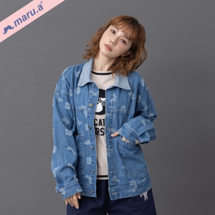 【maru.a】滿版水洗刷破緹花深淺拼接丹寧外套★(2色)-淺藍 23912513