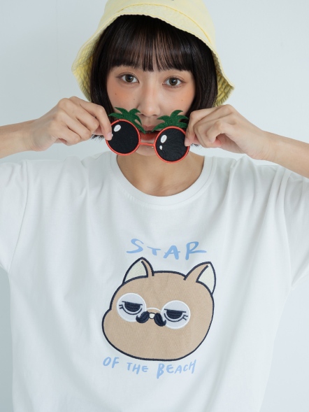 曬黑墨鏡貓異材質拼接上衣