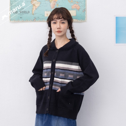 【maru.a】小翻領貓咪緹花簍空造型羊毛北極絨老奶奶毛衣🧶(3色)-黑色 24914112