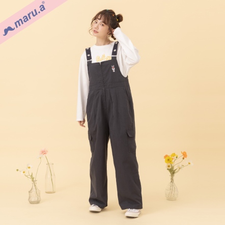 【maru.a】小花使者mitu🌼前拉鍊造型小雛菊刺繡吊帶寬褲(2色)-深藍 24315211