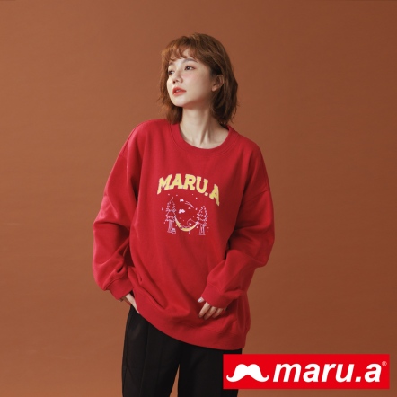 【maru.a】星空下的miru🌙亮色造型刷毛大學T(2色)-紅色 22931311