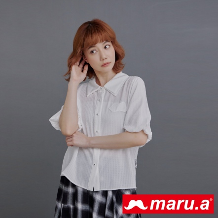 【maru.a】黑白優雅女子🖤泡泡感蓬袖造型尖領襯衫(2色)-白色 23913111