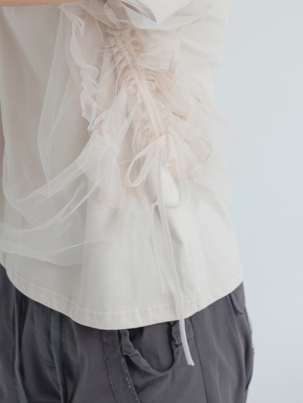 雙層透紗抽繩上衣
