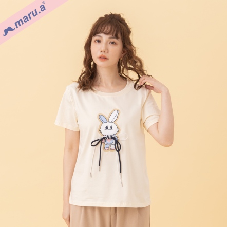 【maru.a】咪兔可愛啾啾🎀鮮豔撞色印花立體蝴蝶結T(2色)-淺黃 24331201
