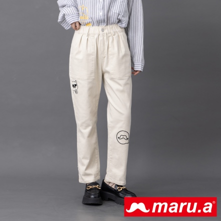 【maru.a】chill miru🕶休閒質感手繪線條直筒長褲(3色)-米白 23915202