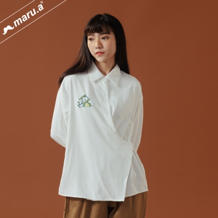 【maru.a】糖果包裝紙🍭手繪刺繡麂皮絨側釦造型襯衫(4色)-白色 22943113